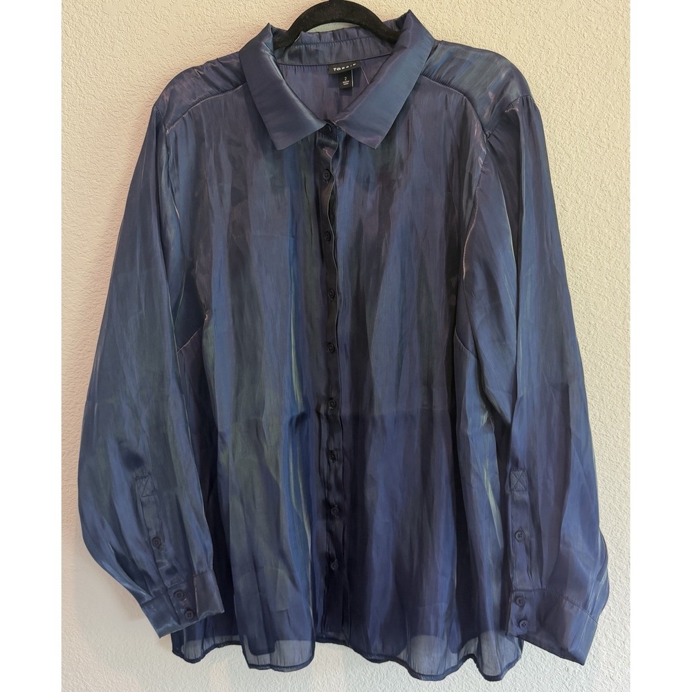 Torrid Black Long Sleeve Iridescent Semi Sheer Button Up Top Plus Size 2X - Picture 3 of 14